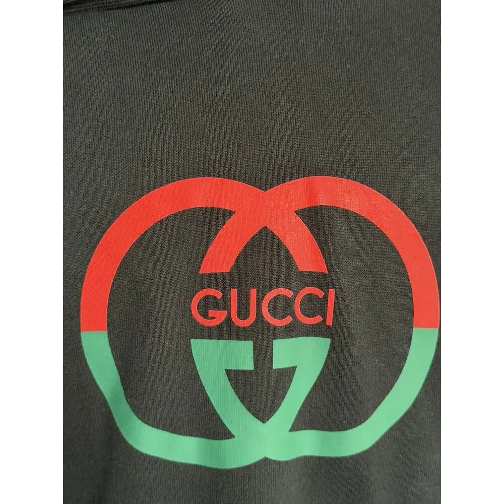 Gucci Interlocking G Logo Hoodie Black Cotton Sweatshirt Men’s Large 721427 NWT